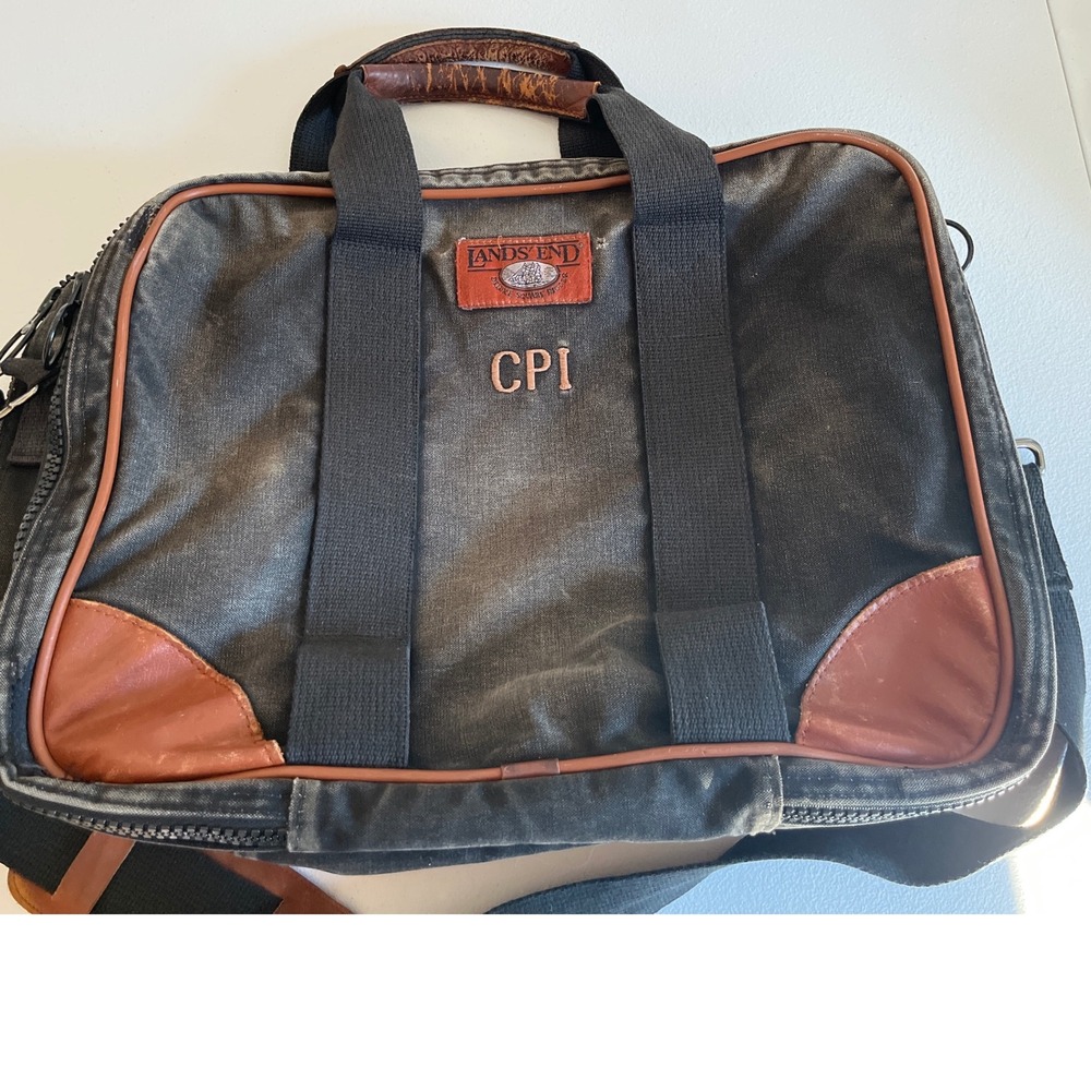 Lands End Vintage Canvas Leather‎ Trim Duffle Bag Carry On Luggage CPI Monogram